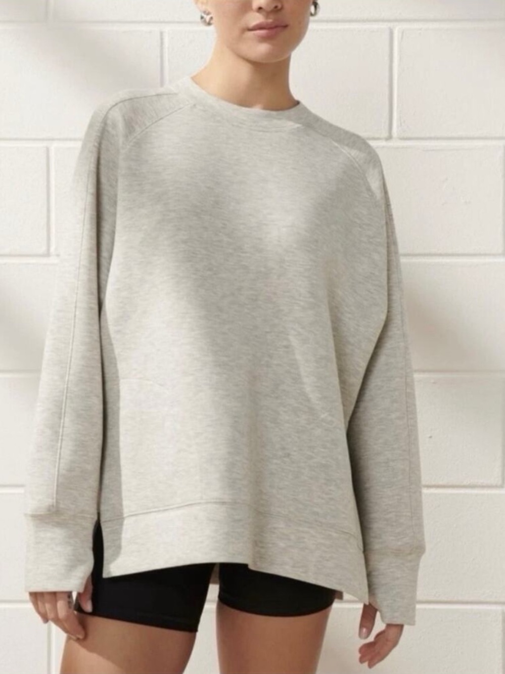 Abercrombie YPB Light Heather Gray NeoKnit Pullover Crewneck with Slit Pockets